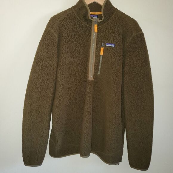 PATAGONIA Retro Pile Fleece Green Brown Half Zip Pullover - Picture 2 of 13